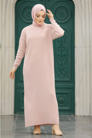 Powder Pink Knitwear Modest Dress 20161PD - 3