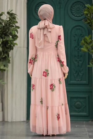 Powder Pink Long Muslim Dress 29061PD - 3