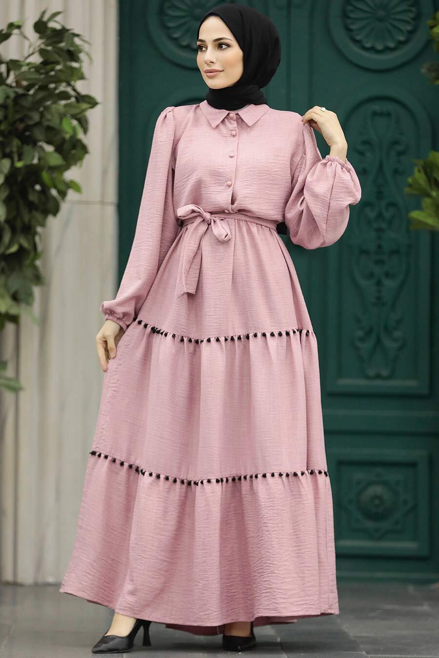 Powder Pink Muslim Dress 5194PD - Neva-style.com