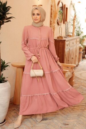 Powder Pink Muslim Long Dress Style 63250PD - 1
