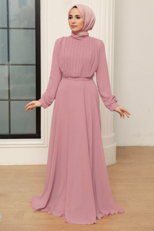 Neva Style - Powder Pink Turkish Hijab Evening Gown 3371PD - 1