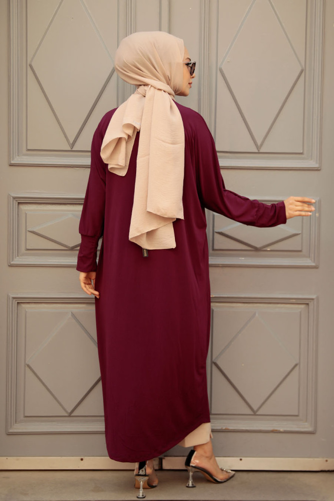 Neva Style - Prune Hijab Abaya 1772MU - 3