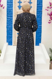 Neva Style - Puantiye Desenli Lacivert Tesettür Elbise 279065L - Thumbnail