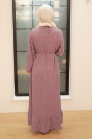 Neva Style - Puantiye Desenli Lila Tesettür Elbise 1688LILA - Thumbnail