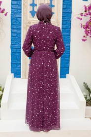 Neva Style - Puantiye Desenli Mor Tesettür Elbise 279065MOR - Thumbnail