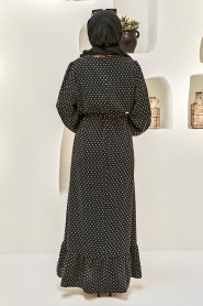 Neva Style - Puantiye Desenli Siyah Tesettür Elbise 1688S - Thumbnail