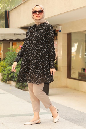 Neva Style - Puantiyeli Bej Tesettür Tunik 4614BEJ - 1