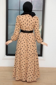 Neva Style - Puantiyeli Bisküvi Tesettür Elbise 12250BS - Thumbnail