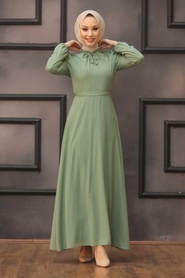 Neva Style - Puantiyeli Çağla Yeşili Tesettür Elbise 2734CY - Thumbnail