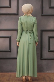 Neva Style - Puantiyeli Çağla Yeşili Tesettür Elbise 2734CY - Thumbnail