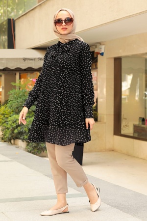 Neva Style - Puantiyeli Gül Kurusu Tesettür Tunik 4614GK - 1