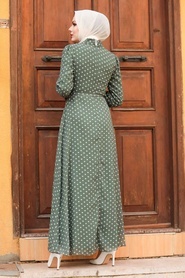 Neva Style - Puantiyeli Haki Tesettür Elbise 27909HK - Thumbnail