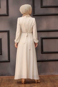 Neva Style - Puantiyeli Krem Tesettür Elbise 2734KR - Thumbnail