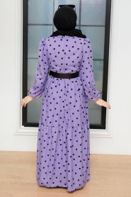 Neva Style - Puantiyeli Lila Tesettür Elbise 12250LILA - Thumbnail