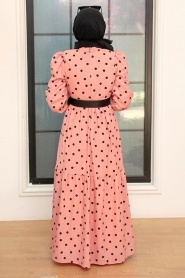 Neva Style - Puantiyeli Pudra Tesettür Elbise 12250PD - Thumbnail