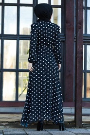 Neva Style - Puantiyeli Siyah Tesettür Elbise 8139S - Thumbnail