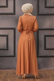 Neva Style - Puantiyeli Taba Tesettür Elbise 2734TB - Thumbnail