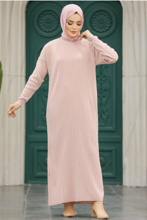 Neva Style - Pudra Tesettür Triko Elbise 20161PD - 4