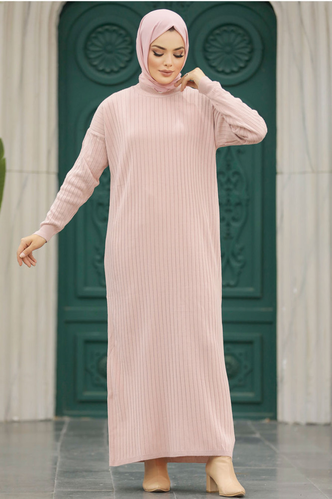 Neva Style - Pudra Tesettür Triko Elbise 20161PD - 4