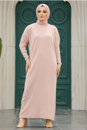 Neva Style - Pudra Tesettür Triko Elbise 20161PD - 5