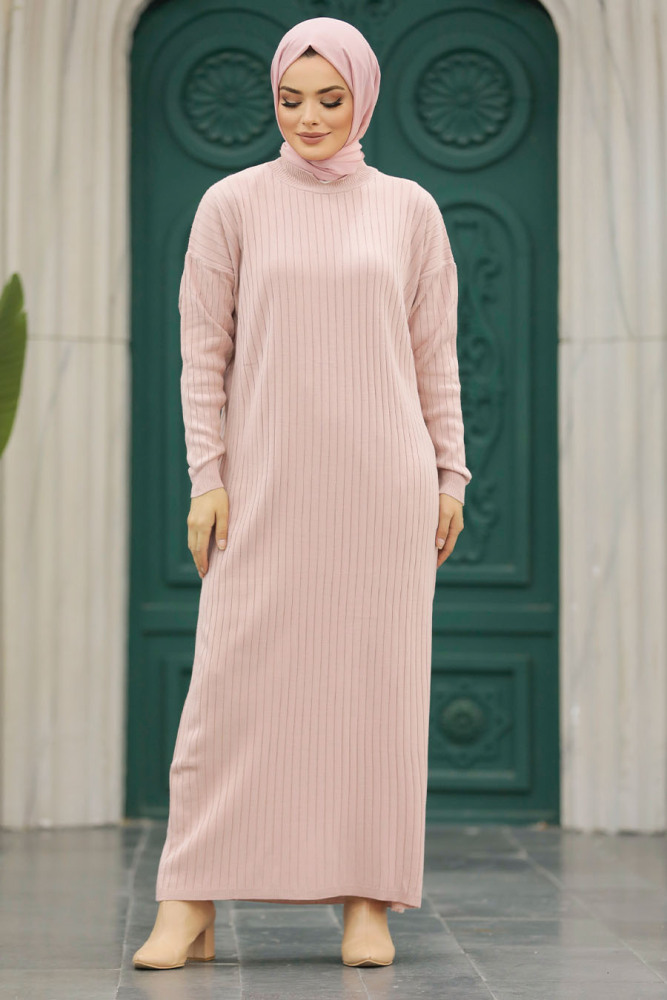 Neva Style - Pudra Tesettür Triko Elbise 20161PD - 1