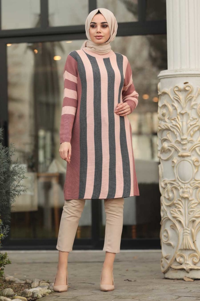 Neva Style - Pudra Tesettür Triko Tunik 19497PD - 3