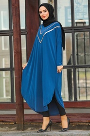 Neva Style - Pul Detaylı İndigo Mavisi Tesettür Tunik 1264IM - Thumbnail