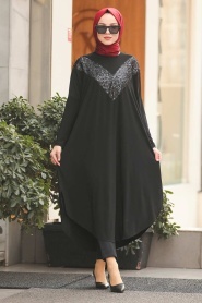 Neva Style - Pul Detaylı Siyah Tesettür Tunik 400010S - Thumbnail
