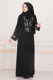 Neva Style - Pul Payet Detaylı Siyah Tesettür Abaya 9180S - Thumbnail