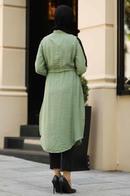 Neva Style - Pul Payetli Fıstık Yeşili Tesettür Gömlek 3783FY - Thumbnail