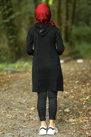 Neva Style - Pul Payetli Kapşonlu Siyah Tesettür Triko Tunik 14603S - Thumbnail