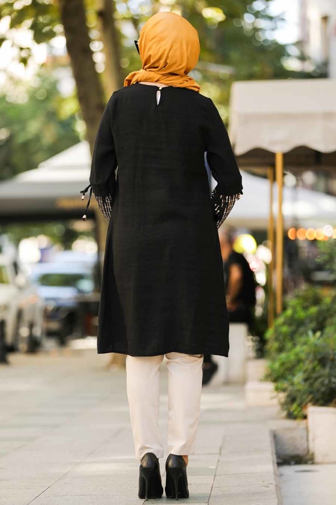Neva Style - Pul Payetli Siyah Tesettür Tunik 3982S - 2