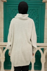 Neva Style - Pull en maille Hijab Beige 40510BEJ - Thumbnail