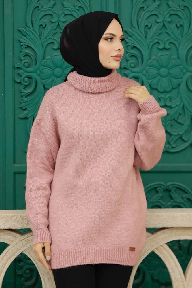 Neva Style - Pull en maille hijab rose séchée 50501GK - 1