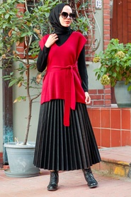 Neva Style - Pull en maille Hijab rouge bordeaux 46500BR - Thumbnail