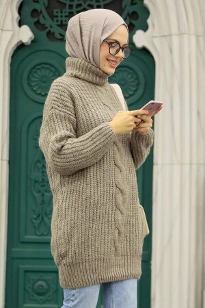 Neva Style - Pull en maille hijab vison 30051V - 2