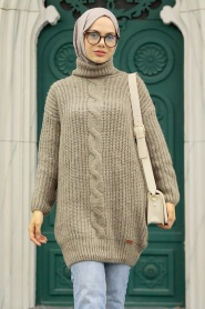 Neva Style - Pull en maille hijab vison 30051V - Thumbnail
