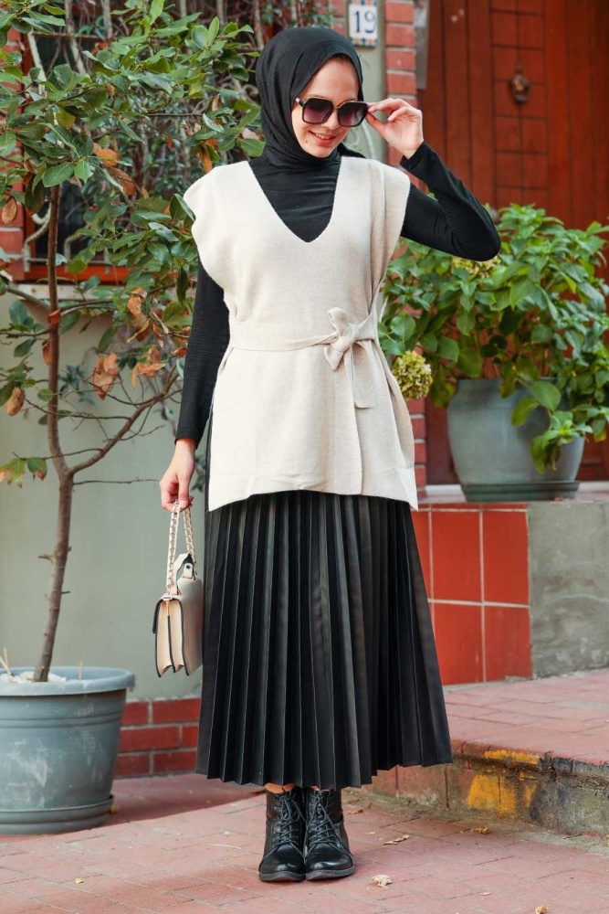 Neva Style - Pull en tricot beige Hijab 46500BEJ - 1