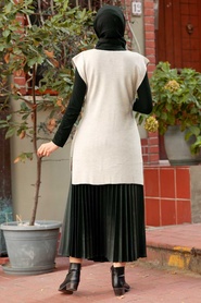 Neva Style - Pull en tricot beige Hijab 46500BEJ - Thumbnail