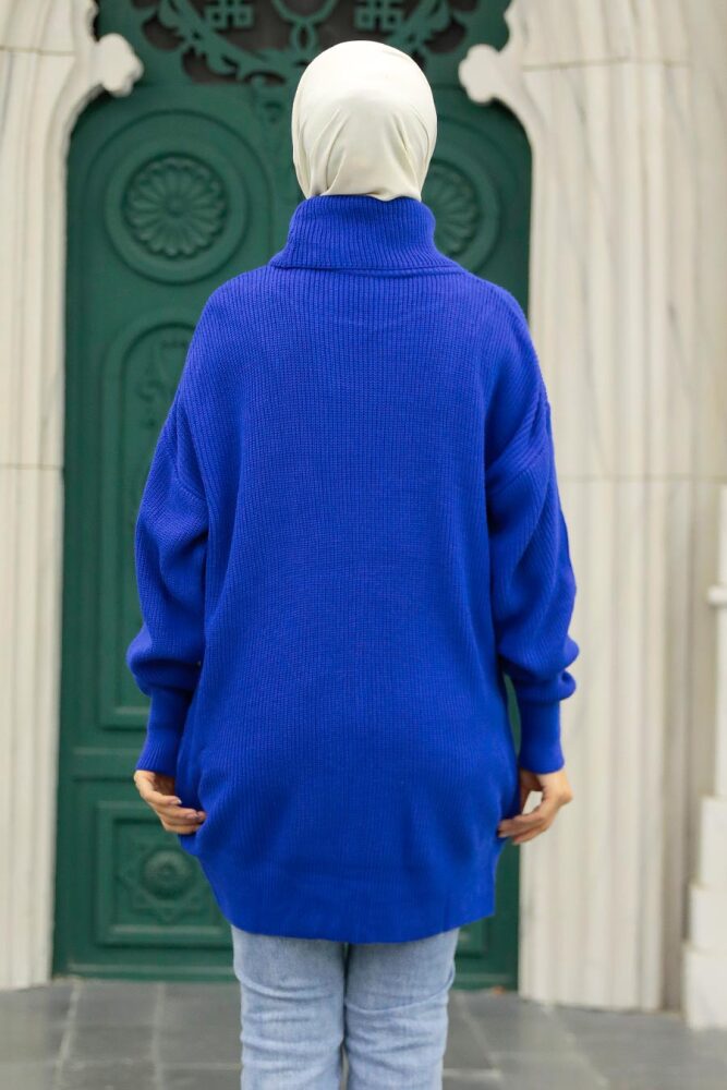 Neva Style - Pull en Tricot Hijab Bleu Sax 40510SX - 3