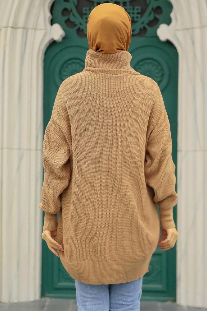 Neva Style - Pull en Tricot Hijab Camel 40510C - 2
