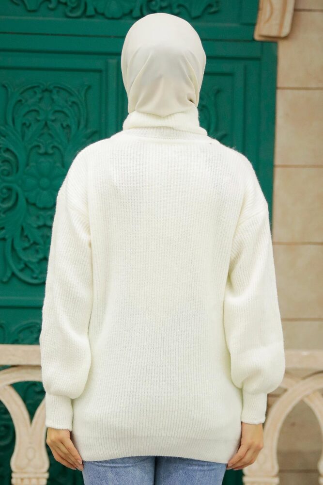 Neva Style - Pull en Tricot Hijab Ecru 50056E - 2