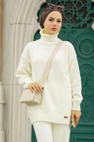 Neva Style - Pull en Tricot Hijab Ecru 50501E - Thumbnail