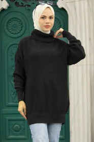 Neva Style - Pull en Tricot Hijab Noir 40510S - Thumbnail