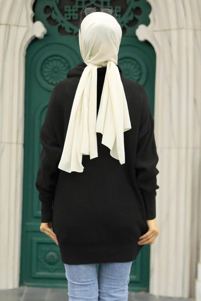 Neva Style - Pull en Tricot Hijab Noir 40510S - 2