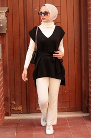 Neva Style - Pull Tricot Hijab Noir 46500S - Thumbnail