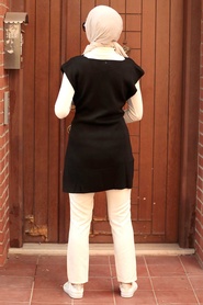 Neva Style - Pull Tricot Hijab Noir 46500S - Thumbnail
