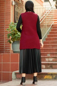 Neva Style - Pull Tricot Hijab Rouge Bordeaux 803BR - Thumbnail