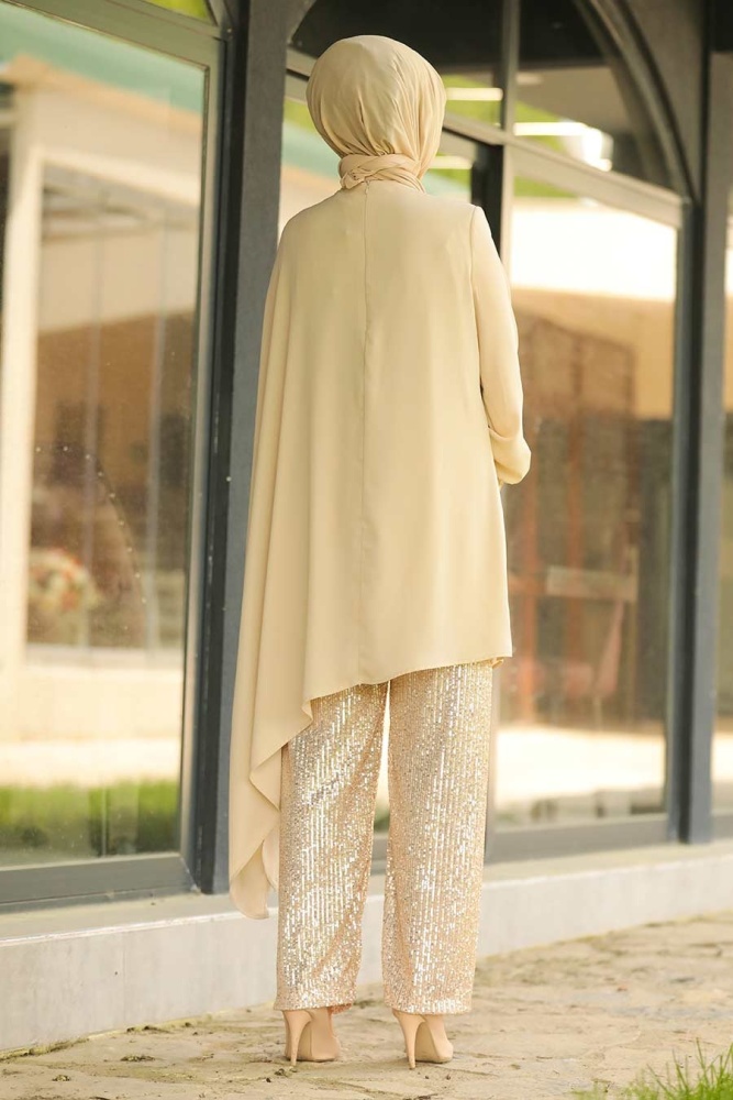 Neva Style - Pullu Bej Tesettür İkili Takım 10830BEJ - 2