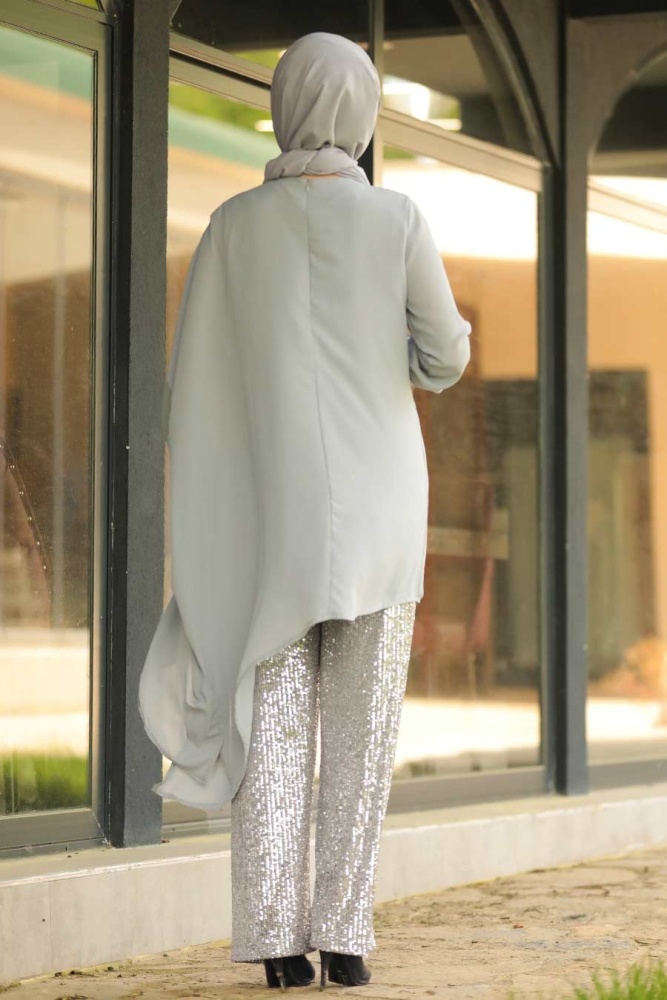 Neva Style - Pullu Gri Tesettür İkili Takım 10830GR - 3